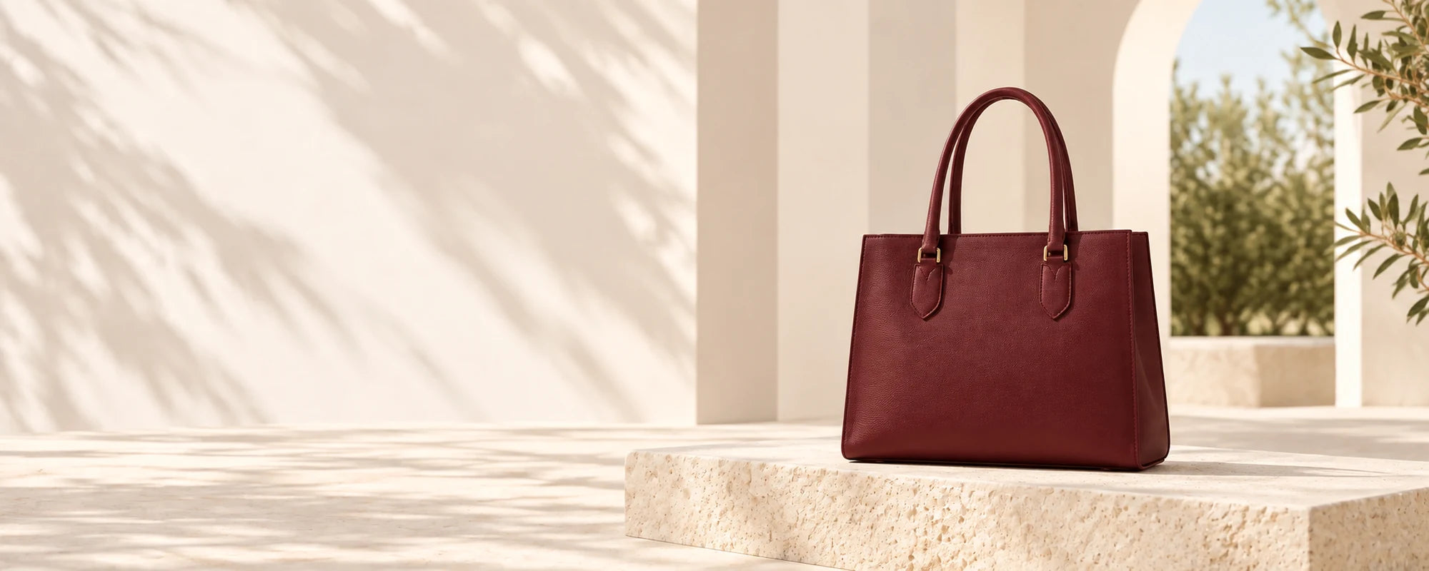 Bolsa tote vinho em cenário claro — Aurora Ateliê